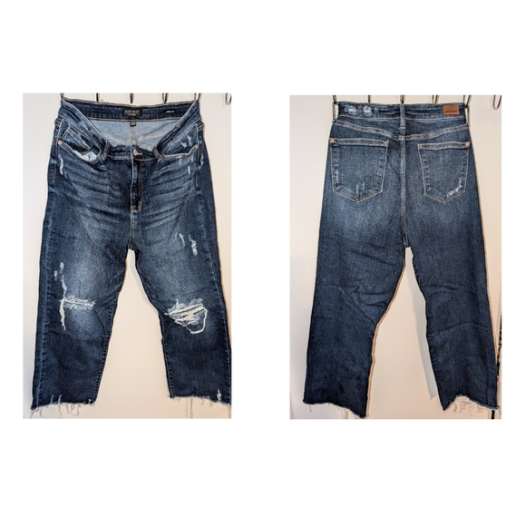 Judy Blue EUC (worn once) High Rise Distressed Wide Leg Crops size 15 - Picture 2 of 5